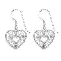 Sterling Silver Hand Woven Wire and Bead Heart Earrings - $240.87 MXN