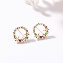 MENGJIQIAO 2021 Korean New Colorful Rhinestone Wreath Stud Earrings For Women Sw - £7.69 GBP