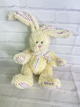 Ganz CHECKERS Bunny Rabbit Cream Yellow Stuffed Plush Seersucker Pads Ears Bow - £40.88 GBP