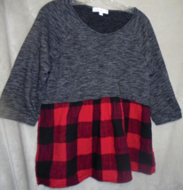 Weekend Suzanne Betro Womens XL Top Tunic Speckled Checked Black Red 3/4 Sleeve - £9.48 GBP