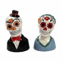 Mexican Couple Wedding Sugar Skulls Day Of The Dead Ceramic Salt Pepper Shakers - £13.58 GBP