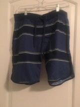 Old Navy Men&#39;s Blue White Striped Swim Shorts Drawstring Size Medium - $35.91