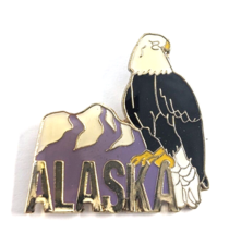 American Bald Eagle Alaska Bird Mountain Gold Tone Enamel Pin Souvenir - $11.69