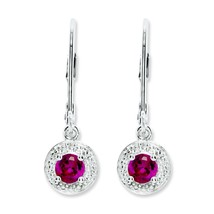 Sterling Silver Diamond &amp; Created Ruby Earrings Jewerly - £71.92 GBP