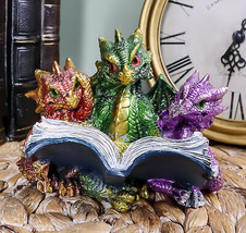 Ebros Metallic Three Bookworms Baby Dragons Reading Wyrmlings Figurine 3... - £16.39 GBP