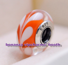 925 Sterling Silver Handmade Glass Bead Orange Swirly Swirl Murano Glass... - $4.00