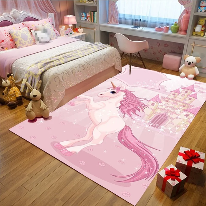 Cartoon Pink Unicorn 3D Printing Carpet Baby Crawl Tent Mat Kids Room  Play Area - £11.62 GBP+
