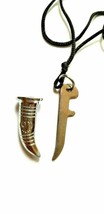 Stainless steel sikh singh kaur sword khanda engraved pendant in thread necklace - £27.15 GBP