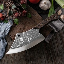 Handmade Chinese Kitchen Meat Cleaver Tiger Pattern High Carbon Steel w/ Cover - £43.22 GBP