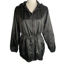 Joy Lab Lightweight Windbreaker Jacket S Black Hooded Pockets Drawstring Waist - £14.46 GBP