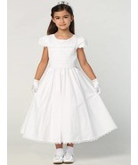Girls White First Communion Dress w/ Smocked cotton bodice (178) - $146.08