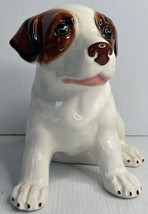 St. Bernard Puppy Dog Figurine 10&quot;. White/Brown Sitting Down - $12.82