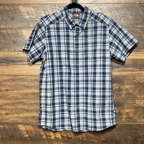 North Face Monanock Shirt Short-Sleeve Men&#39;s Large Plaid Blue Striped Ca... - $13.80