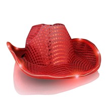 Light Up LED Flashing Cowboy Hat with Red Sequins - £38.56 GBP