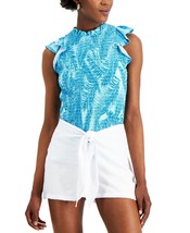 MSRP $70 Inc International Concepts Tropical-Print Smocked Top Blue Size XL - £21.41 GBP