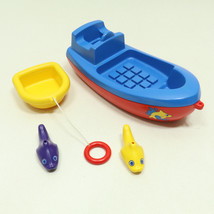 Vintage 1995 Playmobil Blue And Red Fishing Boat From Set 6714 W/ Fish a... - $24.45