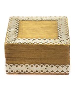 Small Jewelry Trinket Wooden Box Metal Ornate Handmade 5 x 5 in Vintage  - £12.98 GBP