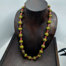 Vintage Roman Style Green Gabri Eyes And African red Glass Beads Necklace - $58.20