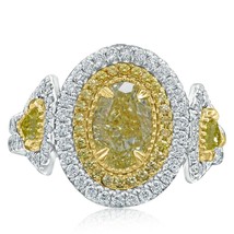 GIA Certified 2.59 Ct Oval Light Yellow Diamond Ring 18k White Gold - £5,721.82 GBP