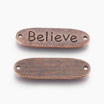 4 Believe Pendants Word Charm Connectors Bracelet Link Antiqued Copper Oval - $3.59