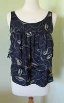 Yumi Kim Blue Silk Floral Feather Print Tank Scoop Neck Blouse Top Small S Navy - £21.79 GBP