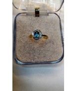 A beautiful natural blue topaz ring with diamonds in 14k hallmarked gold - £657.70 GBP