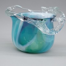 Vtg Murano Style Art Glass Vase Bowl Sculpture Applied  Liquid Wave Glass Edge - £50.76 GBP