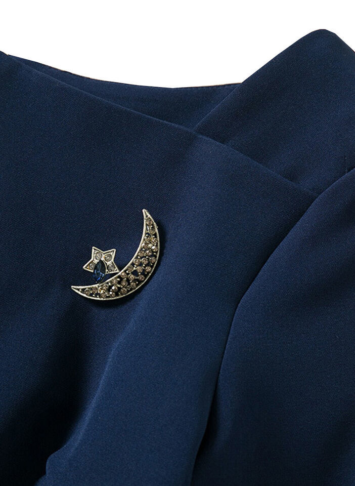 Celeb Angelina Jolie Inspired Elbow-Sleeve Split-Neck Sheath Dress in Navy AUS Item image 8