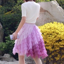 PINK A-line Tiered Tulle Skirt Women Girl Custom Plus Size Fluffy Tulle Skirt image 2