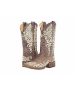 Ladies Corral Boots A2663 Brown Distressed Leather~Ivory Embroidery~Squa... - £177.73 GBP