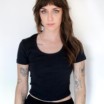 American Apparel Women's Crop Top Solid Black Cotton with Elastane Cropp... - $7.99