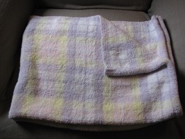 Katie Little Kidsline Pink Yellow Purple Plaid Chenille Mosaic Baby Blanket - £26.12 GBP
