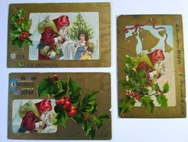Santa Claus Christmas Postcards Lot Of 3 Gold Background Textured Embossed - £22.22 GBP