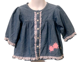 Duck Duck Goose Girls Denim Lace Floral Top Size 4T Long Sleeve - $8.82