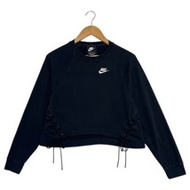 Nike Sweatshirt Womens XS Black Essential Fleece Crop Lace Up Pullover S... - $605.55 MXN