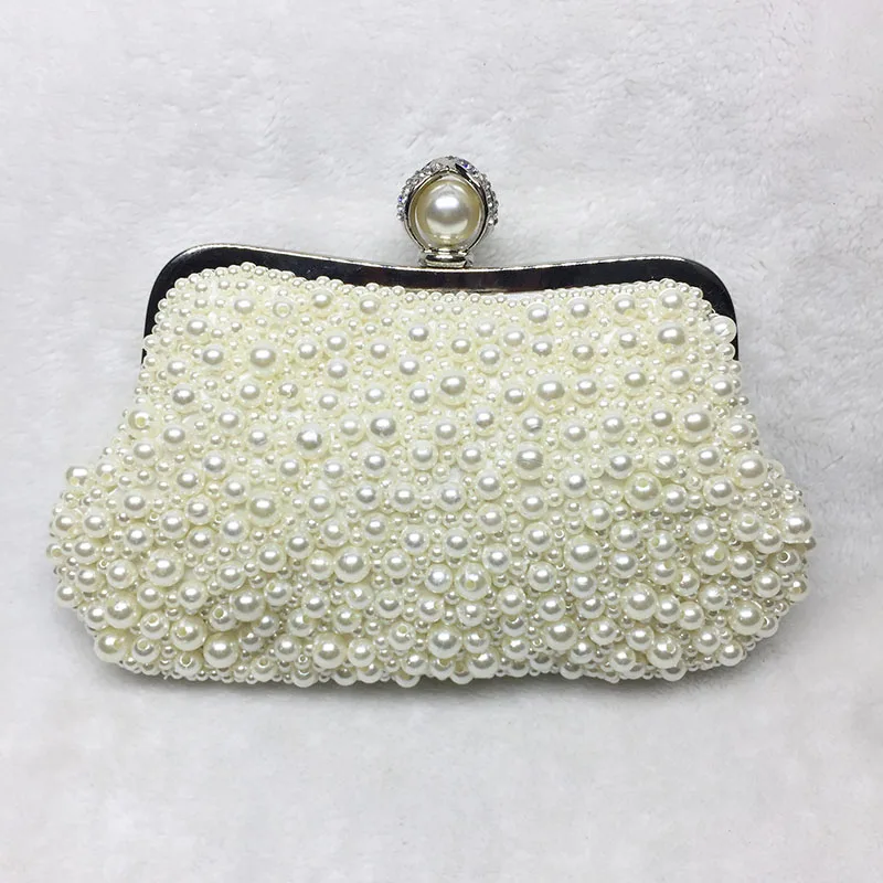 Women Elegant White   Evening Bags  Wedding Bead Small Handbag Clutch Dinner Pur - £71.89 GBP