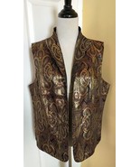 COLDWATER CREEK Burgundy/Black/Metallic Gold Paisley Brocade Lined Vest (L) - $31.00 CAD