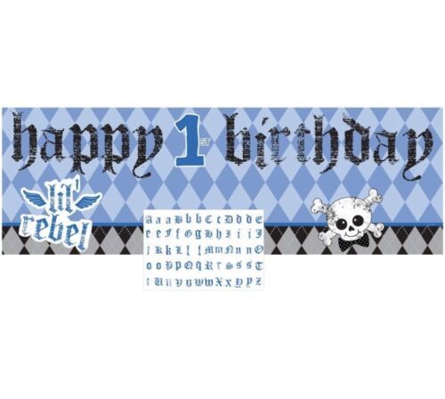 First Rebel Blue Boy Argyle Skull 1st Birthday Decoration 60” Giant Part... - $7.51