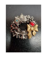 Vintage Gold &amp; Silver Christmas Wreath style Brooch Pin Jewelry-Candy Ca... - £14.37 GBP