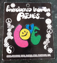LOVE Kalan Embroidered Iron-On Patch Colorful Hippie Smiley Face Vintage 1996 - £18.70 GBP