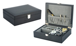 Decorebay Black Leather Cufflink &amp; Ring Storage Display Case Mens Jewelry Box - £47.25 GBP