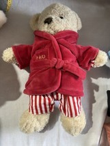 FAO Schwartz Teddy Bear Red Robe stripped Pajamas PJs Plush Stuffed - £14.20 GBP