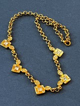 Goldtone Open Circle Chain w Rhinestone Accented Tipped Square Fringe Necklace – - £11.13 GBP