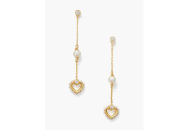 Kate Spade Yellow Gold White Pearl Clear Crystal Long Dangle Statement Earrings - $34.64