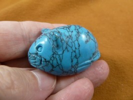 (Y-MOU-576) blue Howlite Roly Poly Mouse Mice gemstone carving FAT RODEN... - $14.01