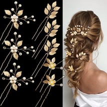8PCS Gold Leaf Wedding Hair Pins ,Crystal Accessories for Brides - £22.70 GBP