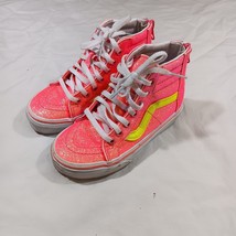 Vans Girl&#39;s Kids Size 11 Pink Yellow Glitter High-Top Tie Sneaker Shoes - $13.85