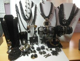 Vintage Designer Costume Black Jewelry Lot Glass, Crystal, Plastic Rhine... - $185.63