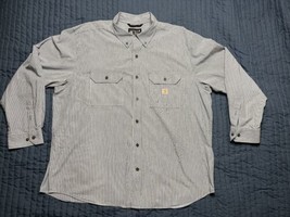 Carhartt Long Sleeve Button Up Loose Fit Shirt Men’s XXL 2XL Blue Gray S... - £15.80 GBP