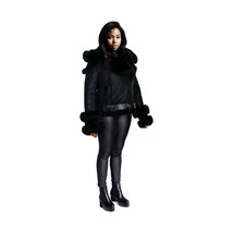 DODICI Women&#39;s Sheepskin Shearling Jacket with Fox Trim - £440.21 GBP